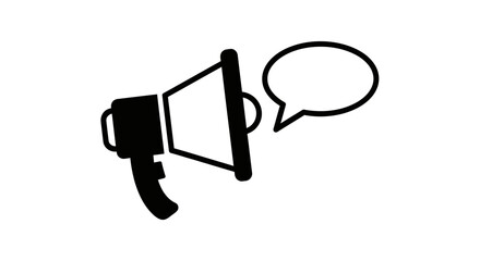 Black Megaphone Icon with Speech Bubble on Isolated White Background
