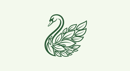 Elegant Swan Logo Design with Green Leaf Pattern on an Isolated Light Green Background