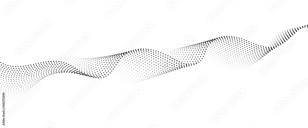 Poster flowing dot wave halftone gradient pattern on transparent background
