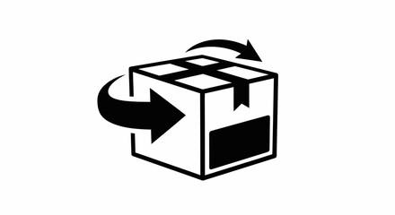 Cardboard Box with Return Arrows Icon for Package Delivery or Exchange on an Isolated White Background