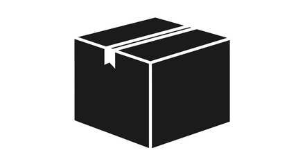 A simple black and white illustration of a closed cardboard box, ready for shipping.