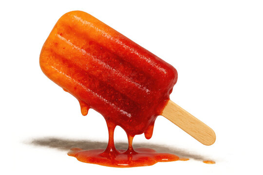 Melting orange and red popsicle with transparent background