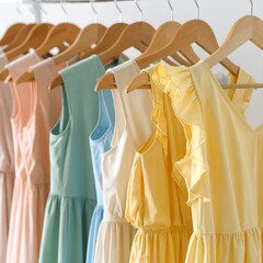 Obraz premium Colorful dresses on hangers
