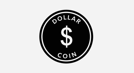 Black and white illustration of a dollar coin with a dollar sign in the center.