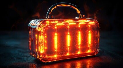 battery icon, transparent casing showing its energy cells made of fading red light, nearly depleted, emitting a faint, wide aura of dissipating energy, surreal, tech aesthetic. 