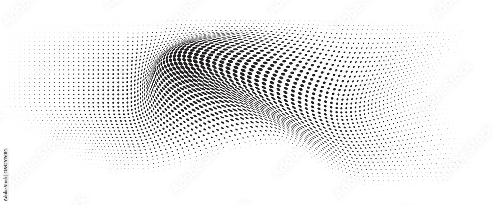 Poster flowing wave dot halftone pattern: curve gradient shape on transparent background. suitable for ai, 