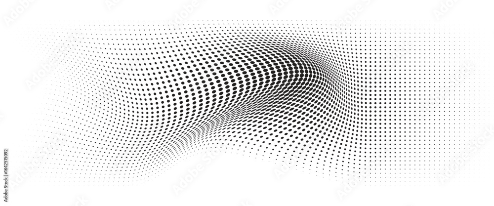 Poster flowing wave dot halftone pattern: curve gradient shape on transparent background. suitable for ai, 