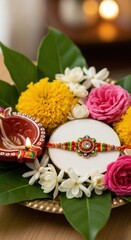 Fototapeta premium Pink roses and towels decorate a spa still life with candles and aromatherapy cream