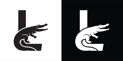 Unique Alligator Letter L Logo Design in Black and White for Branding and Creative Projects with Sharp Detail