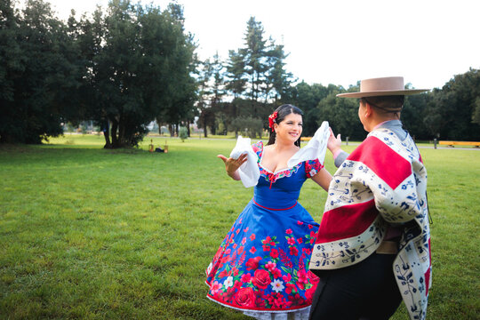 Joyful Cueca Dance in Traditional Chilean Attire