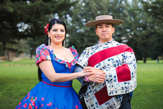 Chilean Cueca Champions Posing in Traditional Dress