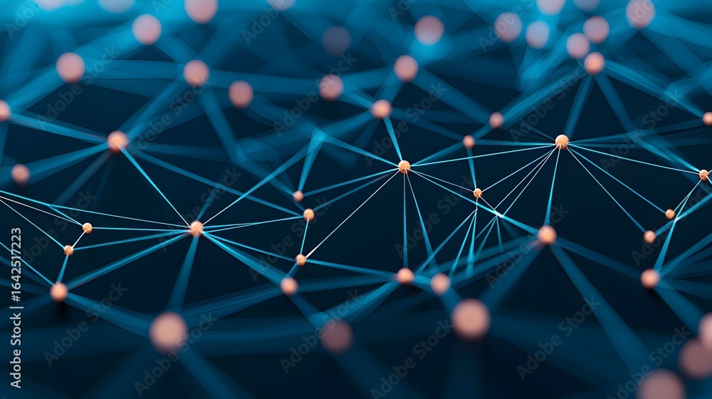 Aufkleber the image features a network of glowing orange nodes connected by thin blue lines, resembling a comp
