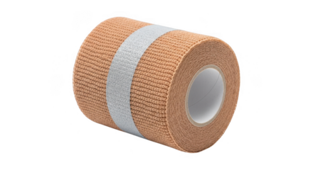 Elastic compression bandage roll for medical support and injury recovery, isolated on transparent background