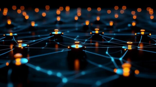 Abstract network visualization of interconnected glowing nodes.