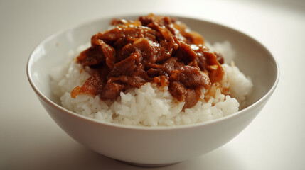 豚肉の生姜焼きが乗ったご飯のアップ