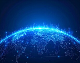 Digital earth concept abstract globe with glowing networks in blue