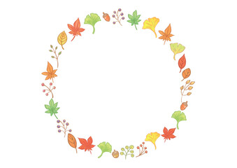 Watercolor style autumn leaves plant circular frame