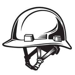 Illustrated black and white construction worker hard hat safety equipment design on white background