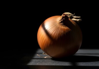 Fresh Brown Onion on Black Background