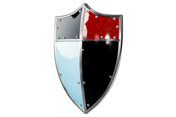 Polished metal medieval shield with divided sections