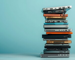 A stack of old laptops showcasing the evolution of technology, Types and Examples of Early Laptops