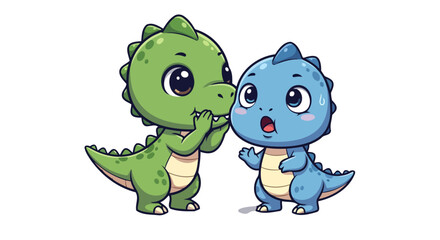 Fototapeta premium adorable baby dinosaurs sharing a secret perfect for kids stories