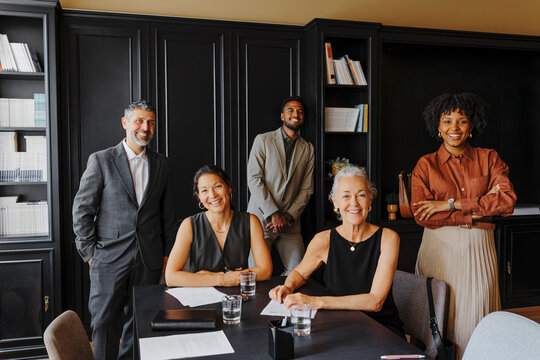 Lawyers smiling in law office during meeting room