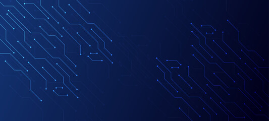 Blue circuit board background. Modern technology connection network artificial intelligence abstract background. Cpu, motherboard, semiconductor, and computer processor concept