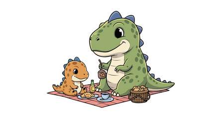 Obraz premium adorable dinosaur family enjoying a cozy picnic together