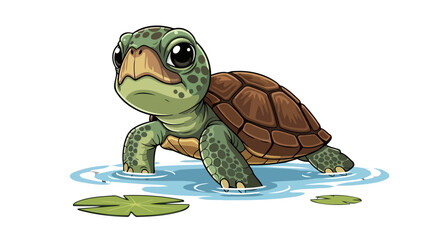 Fototapeta premium adorable baby turtle in pond perfect for childrens books and products