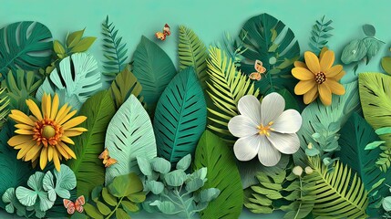 a vibrant tropical floral arrangement against a teal background