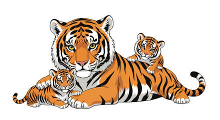 Obraz premium mother tiger protecting cubs powerful family wildlife image