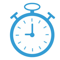 Blue flat style stopwatch icon for measuring time in sports, study sessions, tests, and other timed activities.