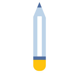 Flat style blue pencil with yellow eraser tip, perfect for writing, sketching, school assignments, and creative art projects.
