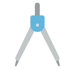 Flat illustration of a blue and gray geometry compass used for drawing circles, arcs, and measuring distances in mathematics.