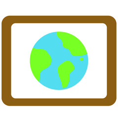 Flat illustration of a classroom globe on a wooden stand, representing world map, geography, and education concepts for various projects.