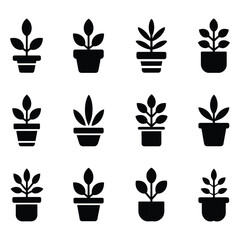 Silhouette Potted Plant Icons Pack for Interior Decoration Ideas