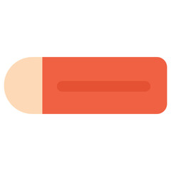 Simple flat style eraser vector illustration with red and beige colors for school, office, and stationery design projects.