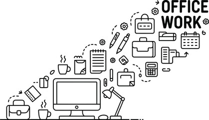 Office Work Doodle Elements business desk