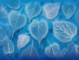 Transparent Veined Leaves on Blue Background for Nature-Inspired Design