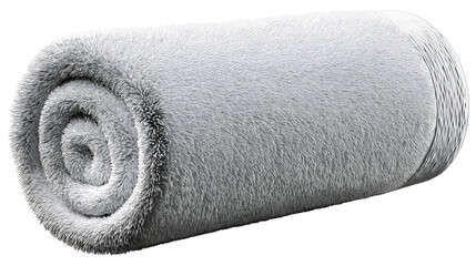Soft gray rolled towel with plush texture for bathroom decor. isolated on transparent background cutout