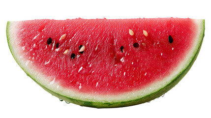 Fresh watermelon slice with vibrant red flesh and green rind. isolated on transparent background cutout
