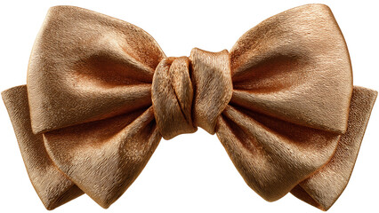 Elegant golden satin bow with intricate texture and design. isolated on transparent background cutout