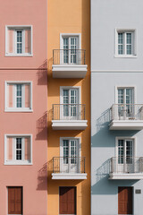 Fototapeta premium modern architectural facades without people featuring strikingly colorful residential complexes