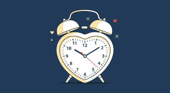 A charming heart shaped alarm clock rings with affectionate tones representing precious moments shared together