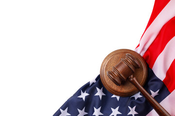 Gavel on American flag for Labor Day, isolated on white, PNG