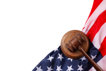 Gavel on American flag for Labor Day, isolated on white, PNG
