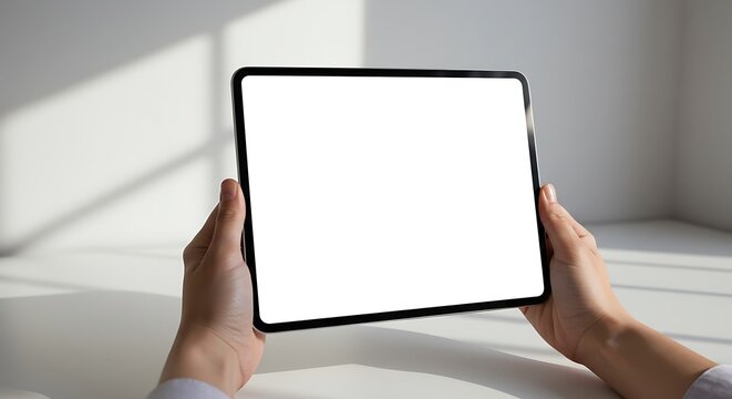 Woman's hands using a stylus on a smartphone with a blank white screen mockup. Digital creative work concept on a modern device.