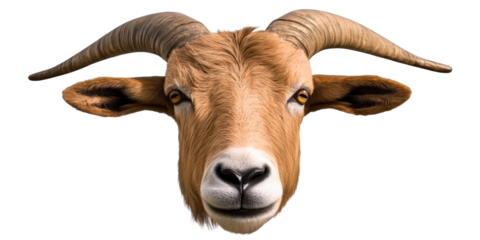 Ram Head with Curved Horns on White PNG