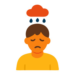 Illustration of a Sad Individual with a Cloud and Raindrops Symbolizing Mental Health Awareness